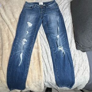 BKE Distressed Straight Leg Blue Jeans
